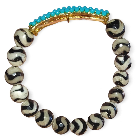Tibetan Black & White Zebra Agate Stones - Set Of 4 Bracelets - Picture 7 of 12